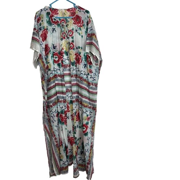 Raga Maxi Length Swim Coverup Sheer Front Tie Women’s Large Boho Made In India - Picture 1 of 12